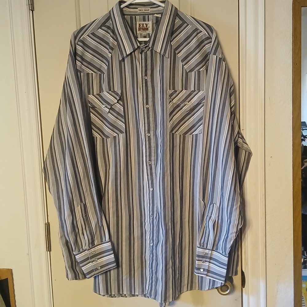 Vintage Cowboy Button Shirt, Ely Cattleman 3XLT, Pearl Snaps Retro Western